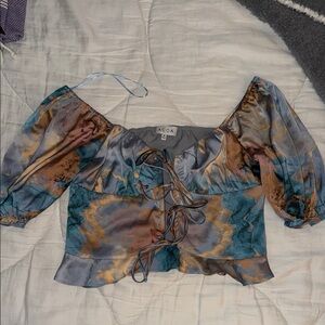 ACOA Women's Elegant Off-Shoulder Blouse - Blue and Brown